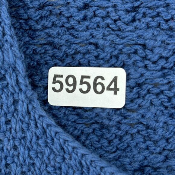 QUILLS Cardigan Womens M 100% Merino Wool Button Up Cable Fisherman Blue Ireland - Picture 12 of 12